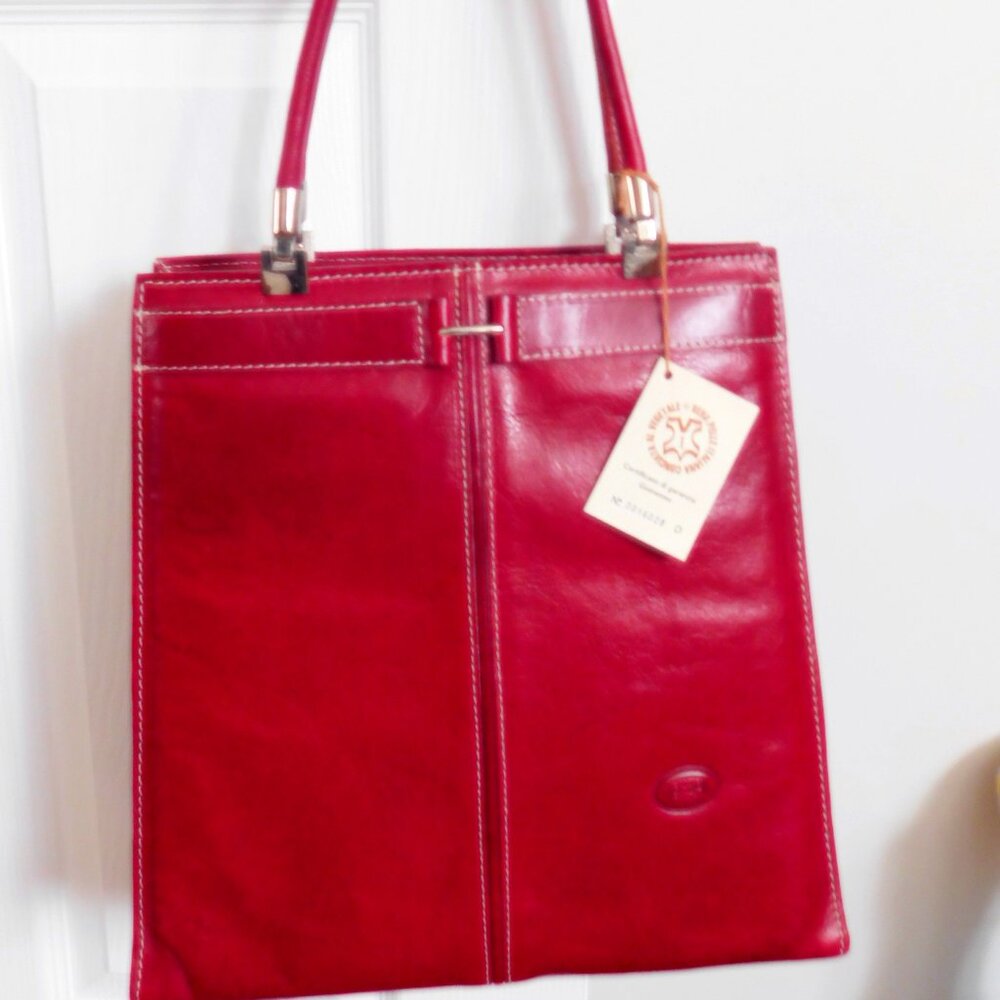 Vera Pelle Italian Red Leather Tote with Tags